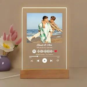 Personalized LED Night Light Photo Plaque with Scannable Song Code, Custom Music Plaque Night Light Gift for Valentine's Day, Song Picture Frame, Custom Led Light Night Lamp, Custom Actylic Music Photo Plaque, Gift for Boyfriend, Anniversary Gift, Valenti