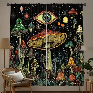 2 Piece Luminous Mushroom Curtains, Durable Polyester, Light Filtering, Rod Pocket Design, Easy to Hang, Perfect for Bedroom and Outdoor Decor