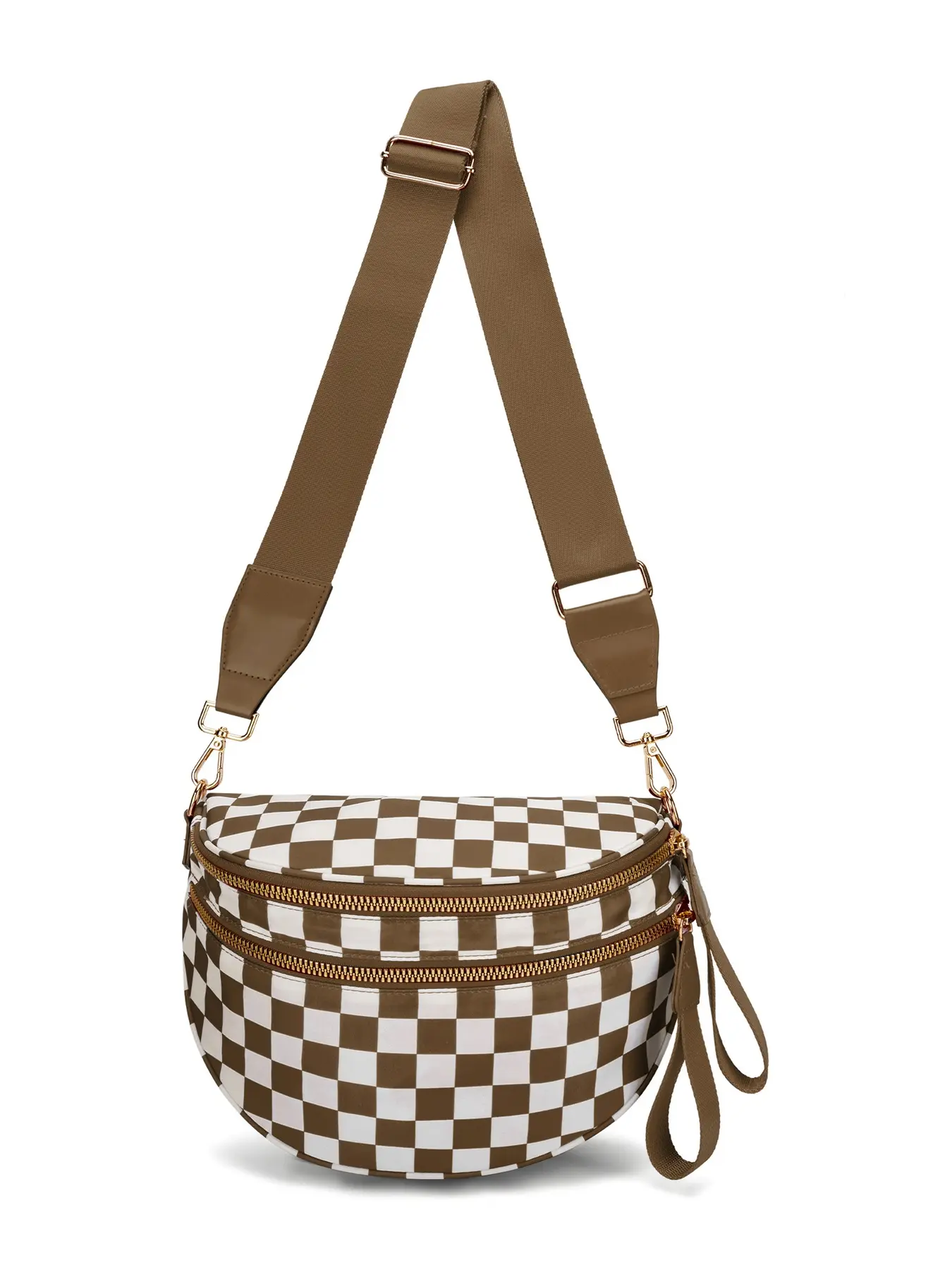 Spacious Checkered Nylon Crossbody Bag Bum Bag Adjustable Sling Bag Checkered Handbags Wallets for Women