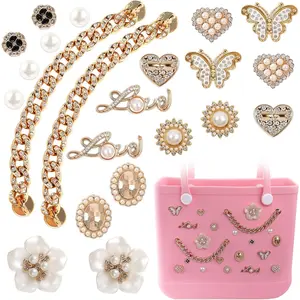 SQ-BR126 Charms for Bogg Bag Pearls Love Butterfly & Chain for Bogg Bag Accessories Charms Compatible with Simply Southern Beach Bag Tote Insert for Beach Tote Bag (22 Pcs)