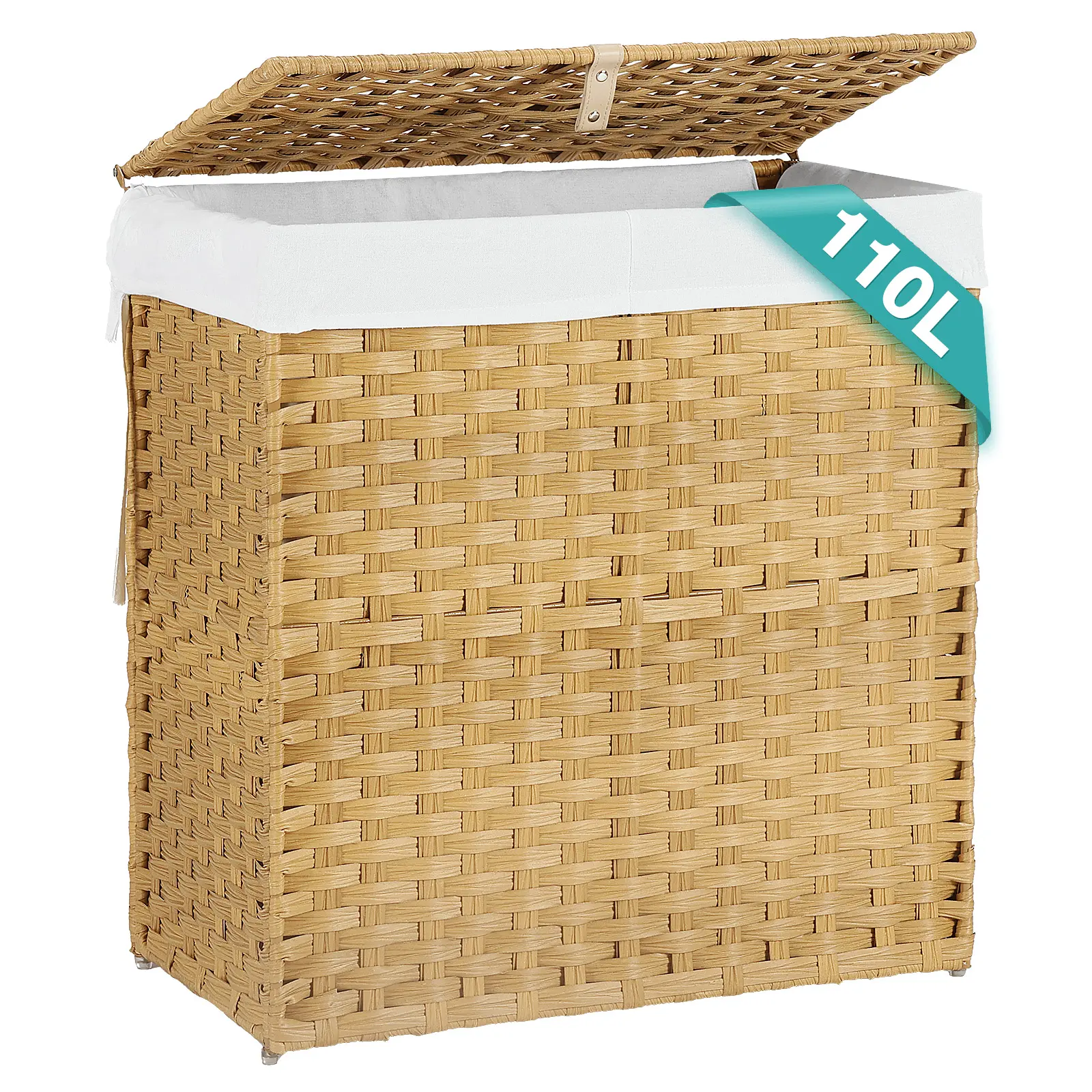 Sweetcrispy Synthetic Rattan Laundry Hamper - Waterproof, Foldable with Lid, Handles, Removable Polyester Liner, Home Laundry Bin Organizer for Clothes Storage & Decor