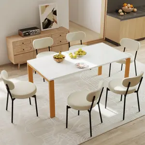 Boucle Dining Chairs Set of 2 - Comfortable Upholstered Seat with Curved Backrest , Stylish White and Black Fabric for Dining Room and Kitchen