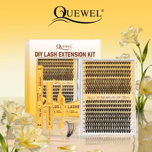 QUEWEL Lash Clusters Kit, Waterproof Lash Bond and Seal with Remover, Long Lasting and Fluffy D Curl Lash Clusters Beginner Friendly Eyelash
