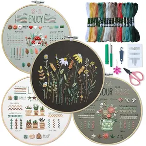 4 piece embroidery beginner set, including embroidery frame, embroidery thread, tools, instruction manual, suitable for beginners, adults, home decoration, DIY handmade projects