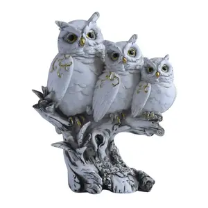 Vintage Owl Family Sculpture, Resin Owl Decor with Accents, Perfect for Living Room and Bedroom Display