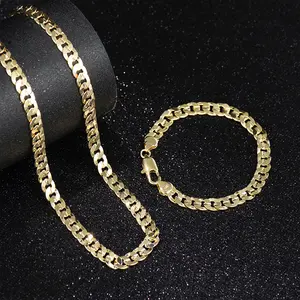 14K gold-plated Cuban & Figaro set bracelet necklace-8mm/10mm wide, high quality