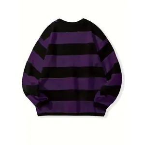 Men's Casual Fashion Striped Pullover Sweater, Spring/Autumn Thin Polyester Knit, Round Neck, Stretchy Fabric, Regular Fit