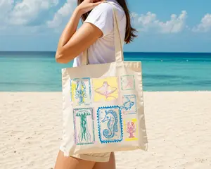 Summer Vibes Tote Bag, Summer Vacation Tote Bag, Cotton Canvas Beach Totes, Beach Gift Bag, Summer Season Bag, Seashell Tote Bag