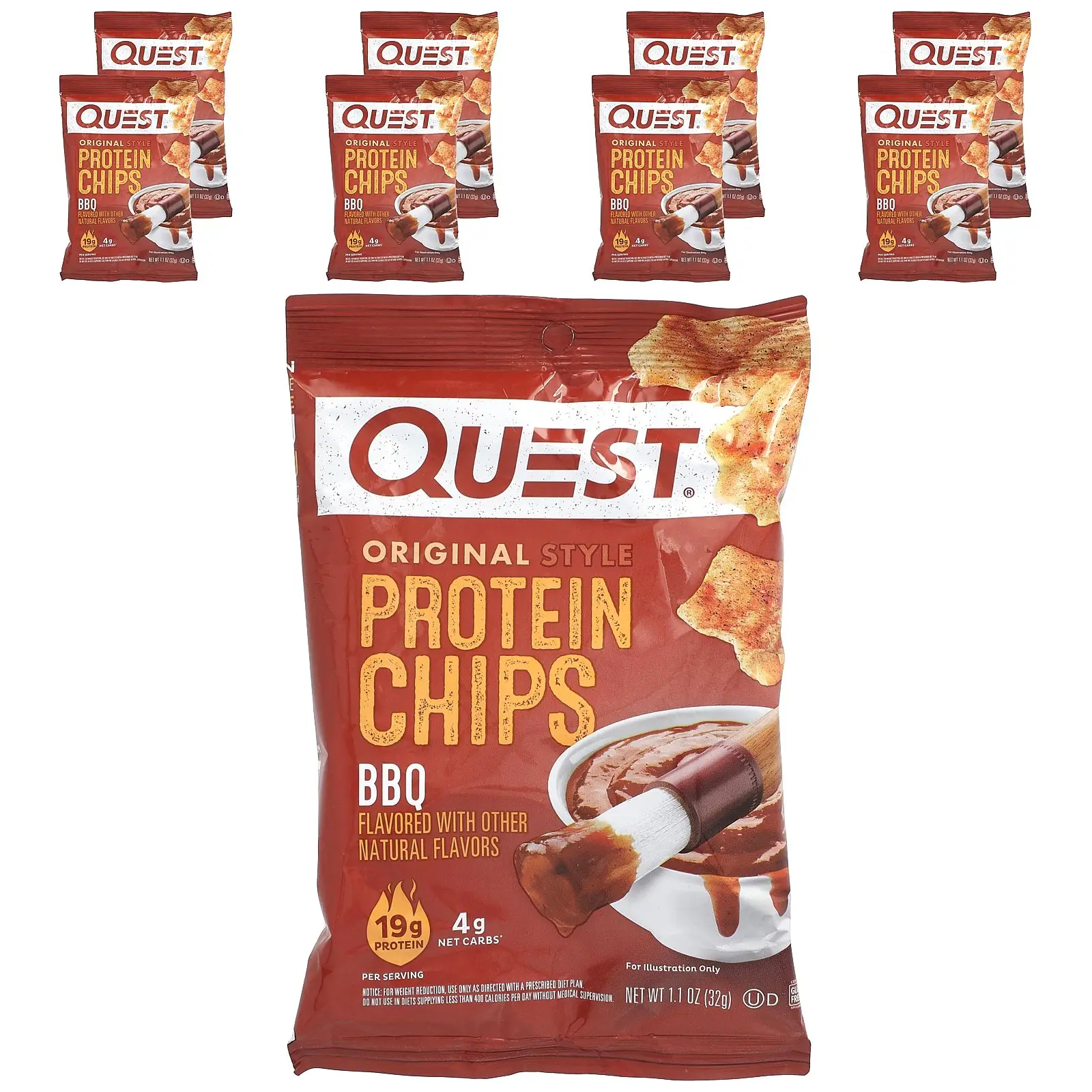Quest Nutrition Original Style Protein Chips, BBQ, 8 Bags, 1.1 oz (32 g) Each