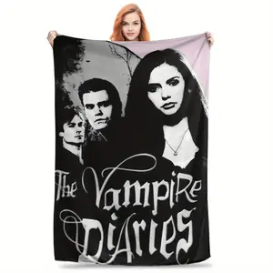 The Vampire Diaries themed flannel blanket - all-season use, ultra-soft and comfortable, suitable for home and travel, perfect holiday gift