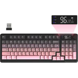 M96 Wireless Gaming Keyboard Creamy Membrane with Rainbow Backlight,Media Knob,LCD Screen,Dual Mode-Bluetooth/2.4Ghz,Ball Shape PBT Keycap 94 Key ANSI Layout