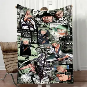 One Piece Roronoa Zoro Collage Flannel Blanket, Anime Throw for Fans Green Aesthetic One Piece Zoro All-Season Blanket, Ultra-Soft Flannel Edgy Street Style Zoro Collage Blanket, Cozy Gift for One Piece Fans