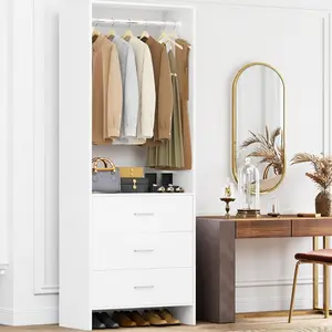 iSunirm 24" Wood Closet System with 3 Drawers — Modern Wardrobe Organizer, Heavy-Duty Hanging Rod, Space-Saving Walk-In Closet Solution for Bedroom & Small Spaces