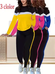 Women's Plus-size Sportswear Tracksuit Long-sleeved Crew Neck Sweatshirt Long Sweatpants Warm, Sweat-absorbing Fashion Tracksuit Autumn And Winter Must-have Everything Slim And Warm Women Plus-size Indoor And Outdoor Sports Women's Home Wear