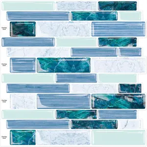 12"x12" 3D Adhesive Peel and Stick Backsplash Tiles for Kitchen Bathroom, Ocean Green 5 Sheets