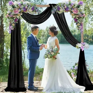 Wedding Arch Draping 29" x 20FT 1 Panel Black Wedding Arch Drapes Sheer Curtains for Backdrop Drapery Chiffon Drapes for Window Scarf Reception Ceiling Decorations