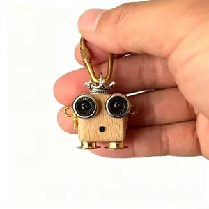 Creative Steampunk  Robot Ornament Handmade Wood & Metal Keychain Pendant for Cars & Bags Unique Handicraft mini gifts