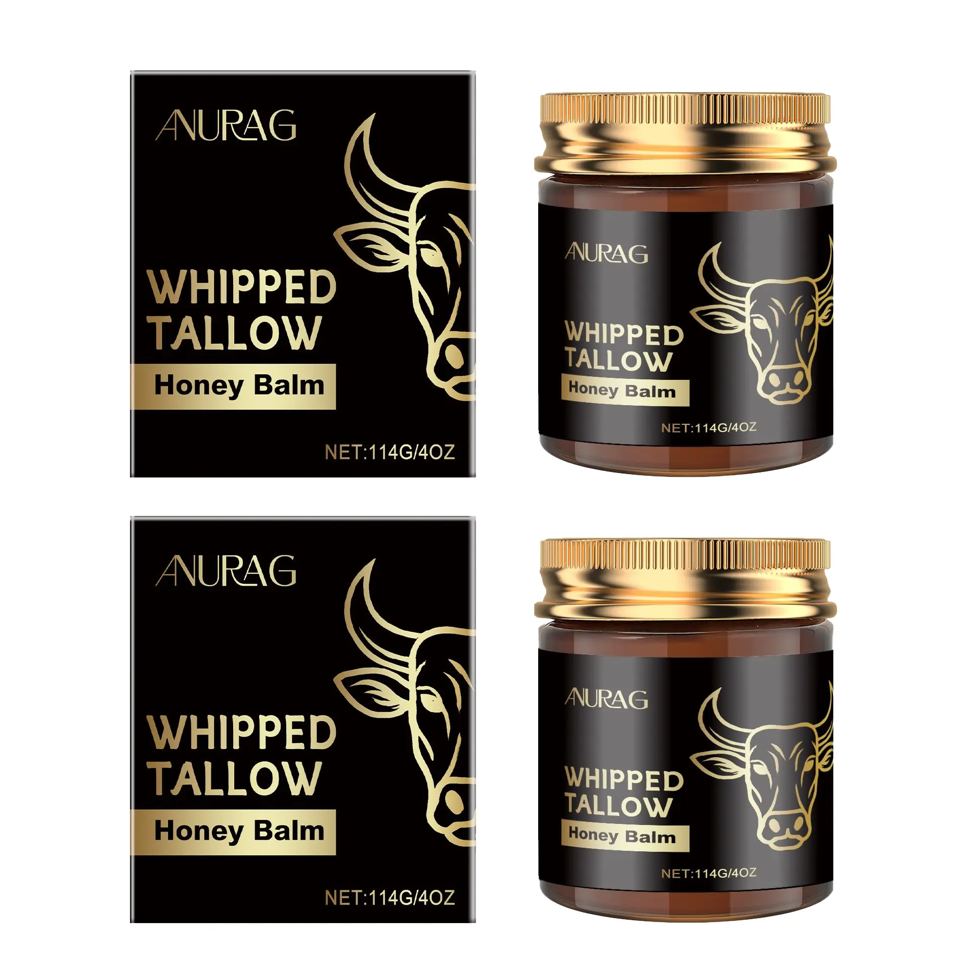 2PCS ANURAG Whipped Grass-Fed Tallow Balm with Raw Honey, 4 Oz | All-Natural Moisturizer for Face & Body | Hydrating Cream for Dry Skin, Luminous & Firming，#SummerWins #DealsForYouDays #Father's Day gift