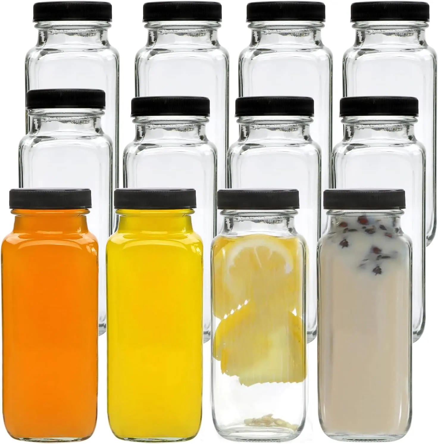Water Bottles with ,8oz  Glass Drinking bottles for Juicing,Hot Sauce,Kombucha,Ginger Jar,Potion,Oil,Milk Bottles,,Portable Travel Bottle,Smoothies Bottles(12pack)