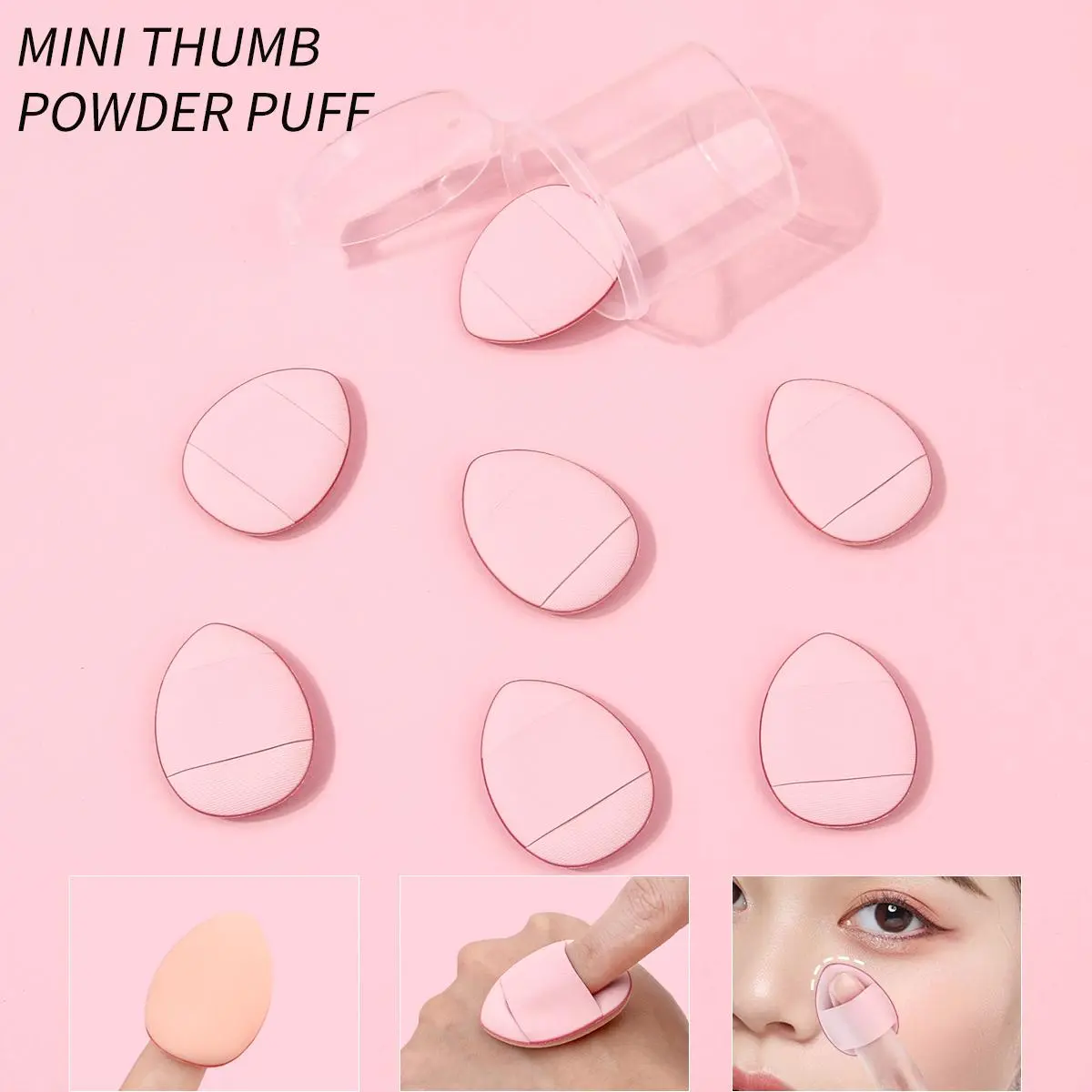 7PCS box mini thumb powder puff Sponge Puff, Makeup Sponges, fingertip size, precise makeup application, matching details, soft and snagging without powder sticking, easily creating a flawless and exquisite makeup look