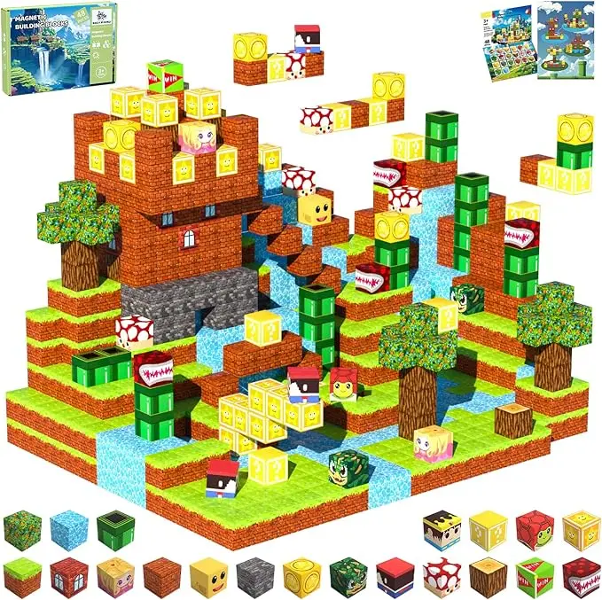 Halloween Fall Gift Magnetic Blocks, 48PCS Magnetic Tiles Building Blocks, Magnet Cubes STEM Sensory Game Toys Christmas Birthday Gifts for Kids