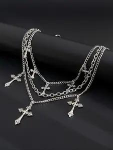 Men's Trendy Casual Street Dance Hip Hop Three-Layer Cross Pendant Belt Chain, Unique Waist Accessory for Stylish Look Layered Cross Waist Jewelry