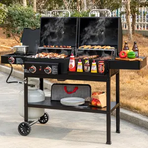 Royal Gourmet ZH3005 3-IN-1 2-Burner Gas and Charcoal Combo Grill with Side Burner, 34,000 BTU Dual Fuel Grill, 823 sq. in. Cooking Area, for Outdoor Patio, Garden, Picnic, and Backyard Cooking, Black Portable Bbqs