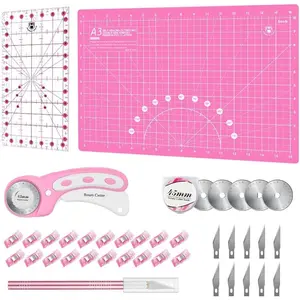 Rotary Cutter Set - 45mm Fabric Cutter, 5 Replacement Rotary Blades, A3 Cutting Mat, Quilting Ruler, Sewing Clips, Craft Knife Set Ideal for Crafting, Sewing, Patchworking