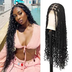 Full Lace Hand-Crafted Lace Front Wig Majestic Extra-Long Tail Curly Braids Lace Frontal Braided Wigs Curly Braids Wig with Baby Hair for Women
