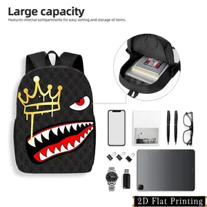 Simple and Stylish Backpack.Fashionably Designed Backpack, Laptop Bag, Lightweight and Spacious with Adjustable Shoulder Straps and Side Pockets.Street-style Hand-washable Printed Sports and Casual Backpack Featuring a Black Crown, Cartoon Eyes