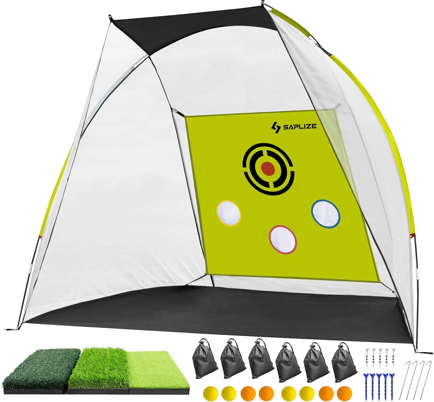 SAPLIZE Real-Ball Impact Golf Hitting Net with Hitting Mat Set. Highly Stable Golf Hitting Net with Tri-Turf Mat for Indoor Outdoor Training