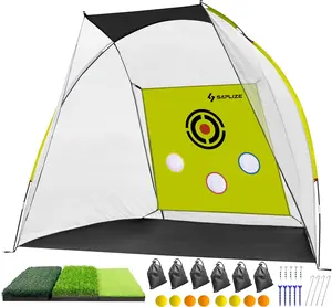 SAPLIZE Real-Ball Impact Golf Hitting Net with Hitting Mat Set. Highly Stable Golf Hitting Net with Tri-Turf Mat for Indoor Outdoor Training