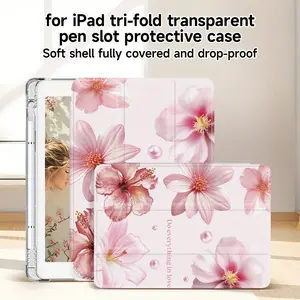 Vibrant Pink Floral Trifold Tablet Case, Single-Side Print, Adjustable Stand & Pencil Holder, Compatible with iPad 10th/11th Gen, iPad A16, 10.2" iPad, 11" iPad Pro 2020/2021, 11" iPad Air, iPad 2025 & Samsung Tab S9 FE+ 12.4" Series, Great for Personal