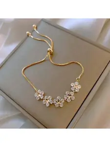 1pc Snowflake Design Fashionable Drawstring Adjustable Bracelet With Inlaid Rhinestone, Minimalist & Elegant Design, Suitable For Daily And Vacation, For Daily Wear & Parties