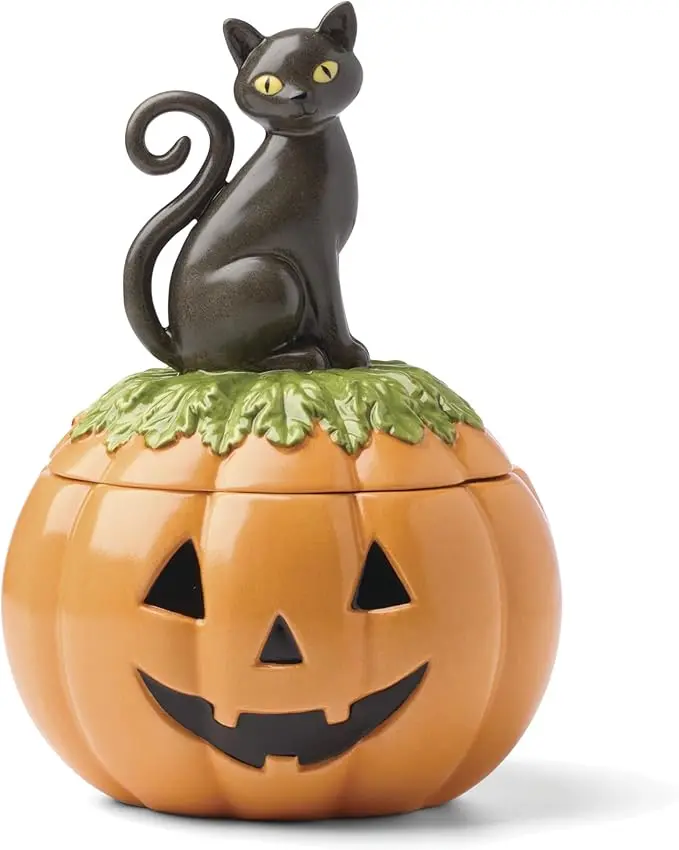 Halloween Candy Storage Jar, Black Cat & Pumpkin Kitchen Decor, Decorative Treat Container for Countertop & Seasonal Display