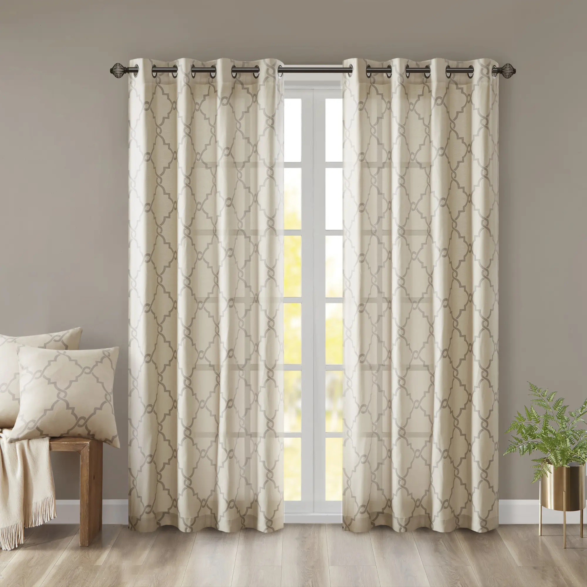 Fretwork Print Grommet Top Window Valance Fretwork Print Grommet Top Window Valance