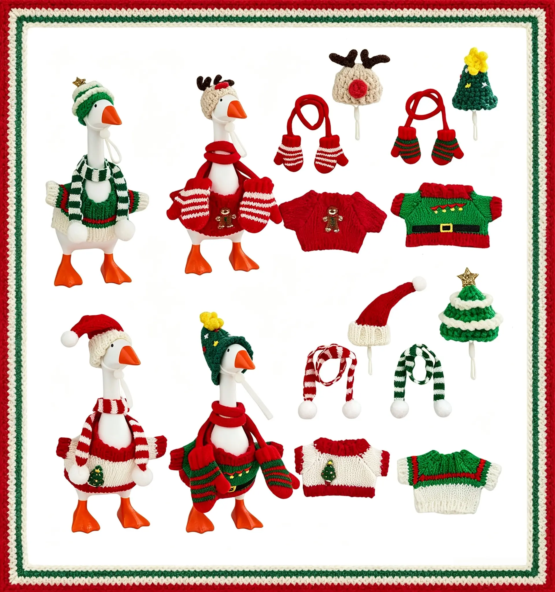 7-Inch Desktop Goose Statue Clothes Set (4 Packs) - Fall & Christmas Knit Outfits with Sweater, Hat, Scarf, Gloves - DIY Specialty Decor Gift for Toys & Hobbies Supplies