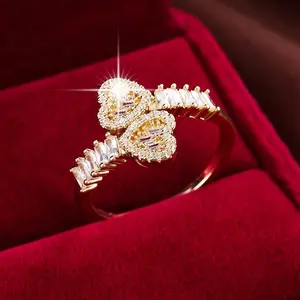 Adjustable heart-shaped ring symmetrical 14K modern style exquisite engagement gift anniversary