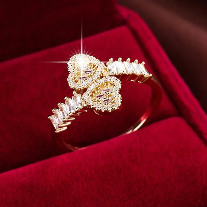 Adjustable heart-shaped ring symmetrical 14K modern style exquisite engagement gift anniversary Adjustable heart-shaped ring symmetrical 14K modern style exquisite engagement gift anniversary
