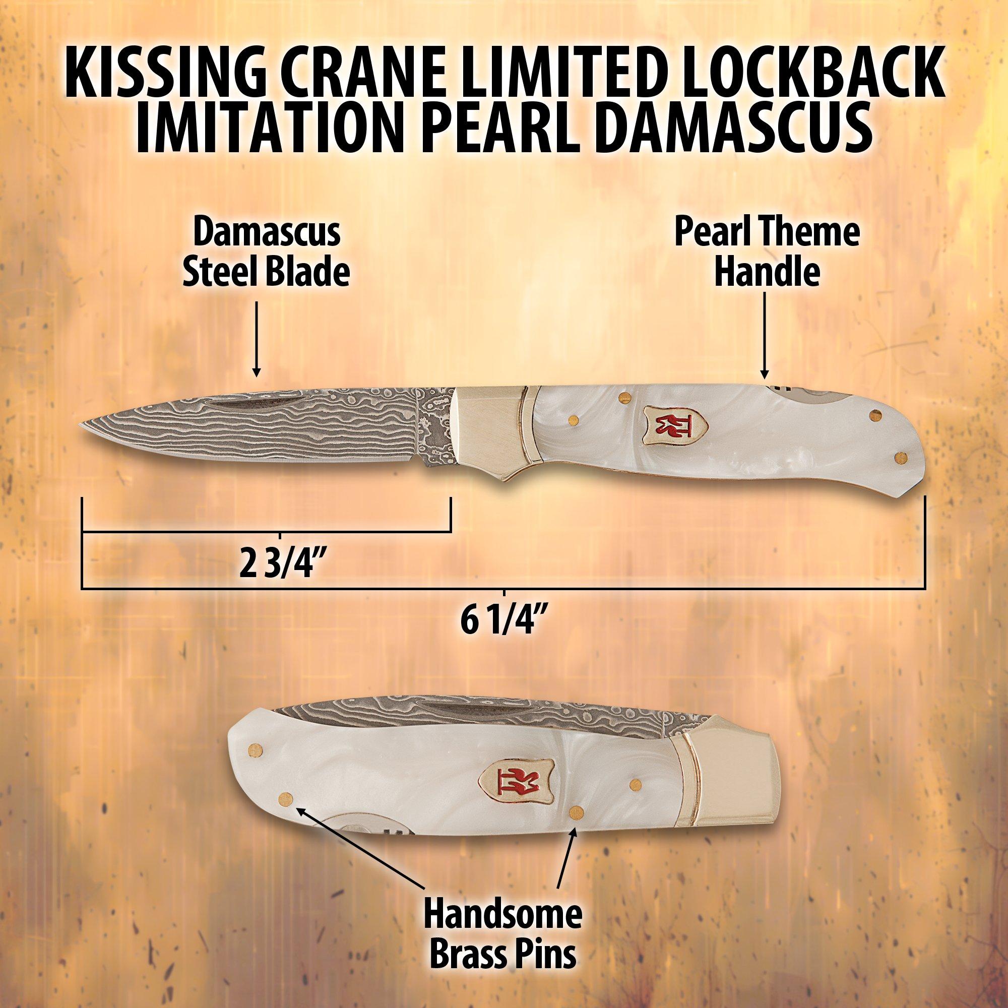 Kissing Crane Limited Lockback Imitation Pearl Damascus