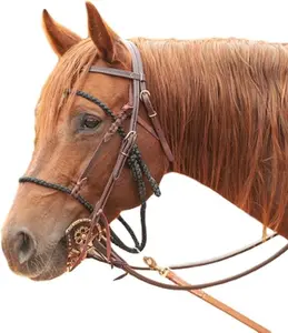 Martin Saddlery Bonnet Tie Down - Adjustable Leather and Braided Mule Tape
