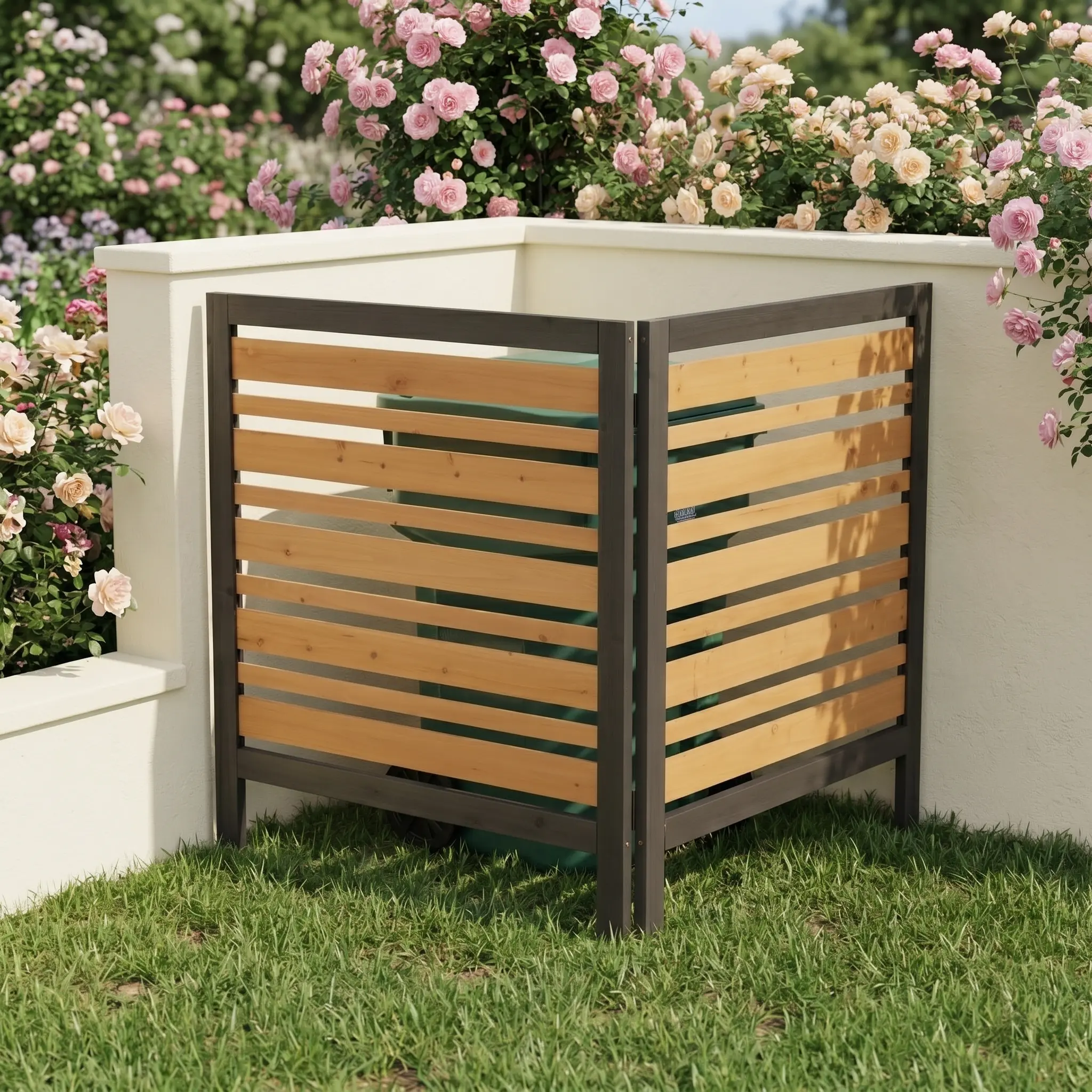 2-Panel Outdoor Air Conditioner Fence Screen, Outside Wood Privacy Fence, Backyard Garden Patio 38" W x 42" H