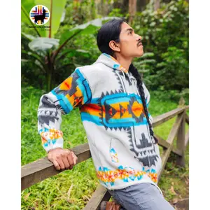 Sunset Cross Alpaca Wool Jacket. Handcrafted by Indigenous Hands. Soft, warm with hood. Unisex. One Size.