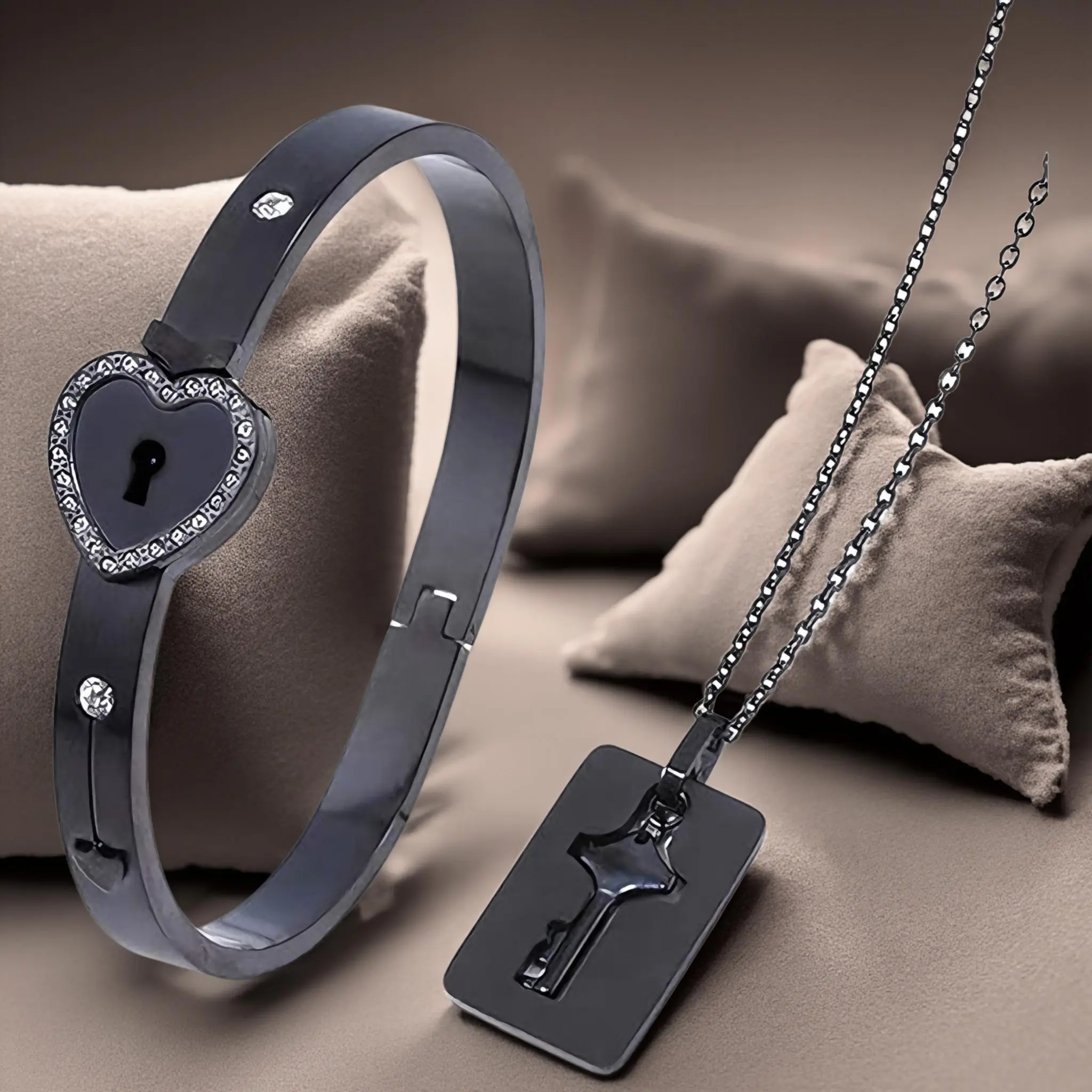 Lock Bracelet and Key Necklace Set, Titanium Steel Elegant Jewelry Set, Romantic His and Hers Matching Accessories, Daily Wear, Birthday Anniversary Valentine’s Day Gift