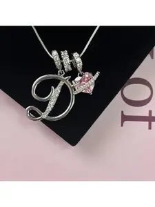 14K Silver Plated 3-Layer Initial A-Z Letter Pendant Necklaces for Women, Snake Chain Choker with Pink Heart Zircon, Adjustable Length Fashion Jewelry