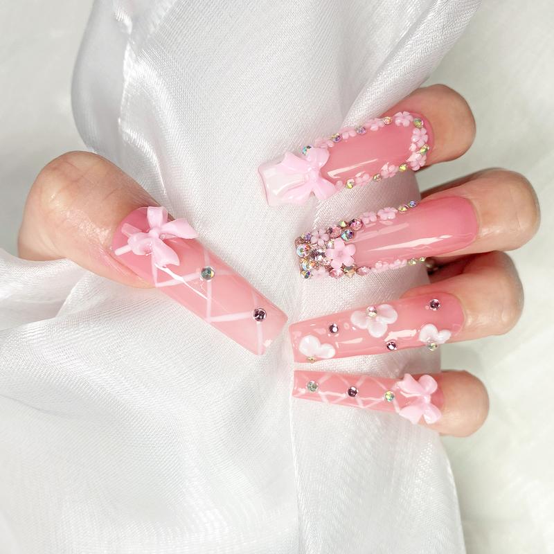 Reusable Press-On Nails Glossy Gel Finish Short Coffin Almond Easy Apply Remove Strong Hold Nail Kit for DIY Home Manicure with Nail File Glue and Storage Box