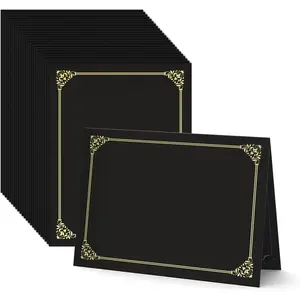 Black Certificate Holders 8.5 x 11, 50 Pcs - Award Certificate Folders with Gold Foil Border for Letter Size 8.5" x 11" Certificates, Awards, Documents and Diplomas