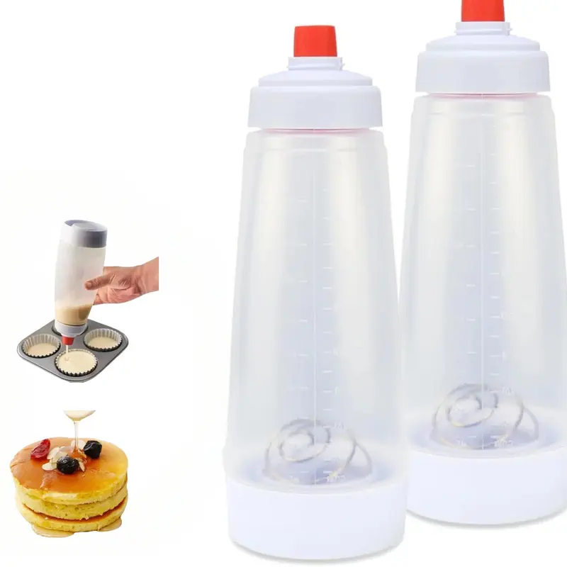 Reusable 1000ml Pancake Batter Dispenser - BPA-Free Plastic Body, Stainless Steel Mixing Ball, Heat-Resistant Tip, 2 Pieces Kitchen Squeezer Set for Accurate Ingredient Ratios, Dessert & Thanksgiving Baking Tool
