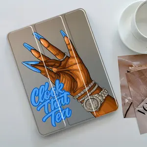 Stylish Glam Hand Blue Design iPad Case, Fashion Transparent Acrylic Stand Cover, Pencil Holder & Charger Slot, Fits iPad Pro/air/mini, Perfect Gift Shock-resistant Full Cover Protective Case Suitable for Offices Schools and Homes, Tablet Protective Cover