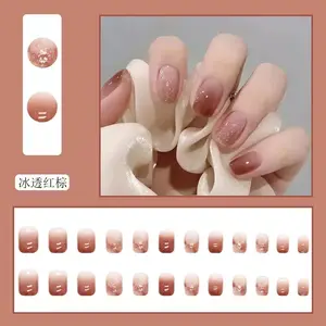 Fall Vibes Red-Brown Gradient Nails | Glittery Short Press Ons | Flattering For All Skin Tones